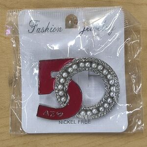 Pearl-Accent Red Number 5 Brooch - Fashion Jewelry